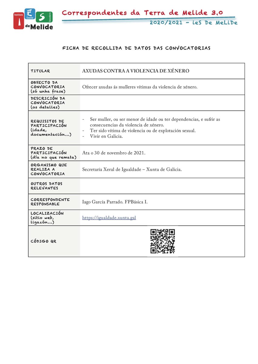 #correspondentesTerraDeMelide Axudas contra a violencia de xénero