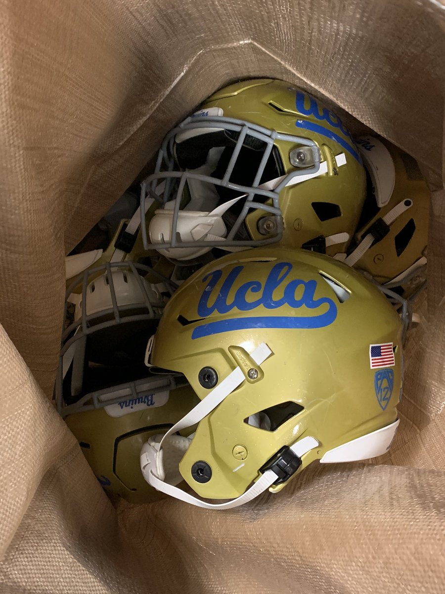 When the beige bags and tags come out, you know what time it is. Our guy @levi34 getting the football helmets sent out for reconditioning is underway!! #EQLife #GoBruins