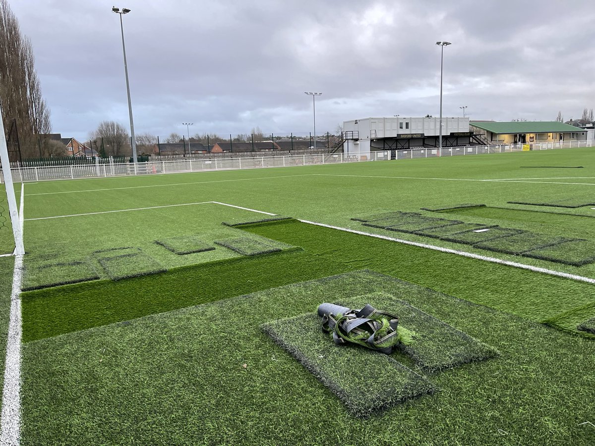 Basfordutdfc's tweet photo. Essential 4G Turf repairs carried out by @ReplayMaintain fitting @LanoSportsUK matching astroturf as we prepare for our FIFA Quality Pro testing by @SportsLabsLtd All we need now is a #grassrootsfootball restart date @OliverDowden @DCMS @BasfordUtd @BasfordutdfcYDP @NottsFA https://t.co/yog59rd10f