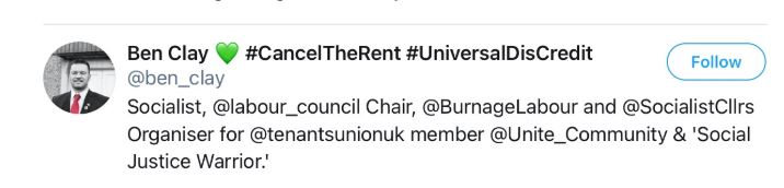 Next up is the Chair of  @BurnageLabour and Manchester Lab councillor Ben Clay.Ben follows this racist Jew hating account.Why is that Ben?
