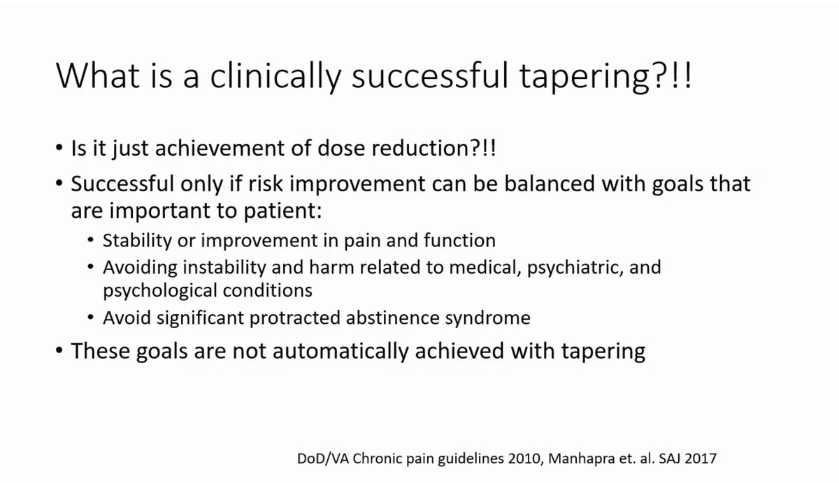 6/Opioid tapering is intuitively appealing but the goals of a taper are rarely declared and when they are (see below) they are not regularly achieved