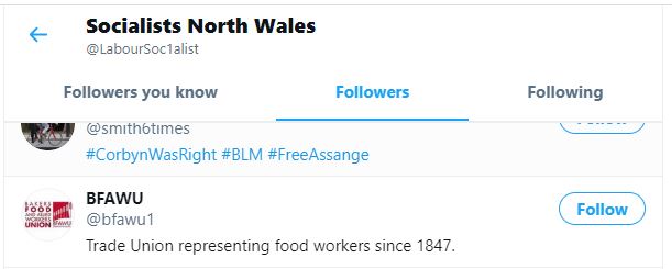 Here we have a union - one with considerable form.  @bfawu1 follows a Jew hate account.Shocked, i am. Honestly.