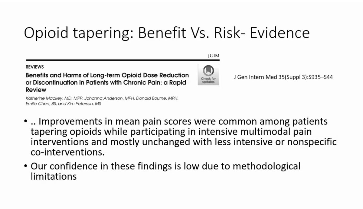 7/The available data on opioid taper suggests (with low confidence) improvement if patients are in "intensive multimodal pain interventions".And "none of these (tapering) studies showed functional improvement" says  @AjayManhapra
