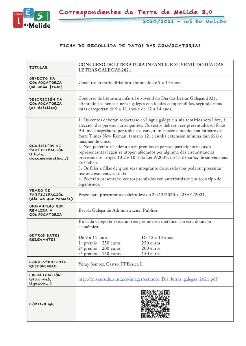 #correspondentesTerraDeMelide Concurso de literatura infantil e xuvenil do Día das Letras 2021
