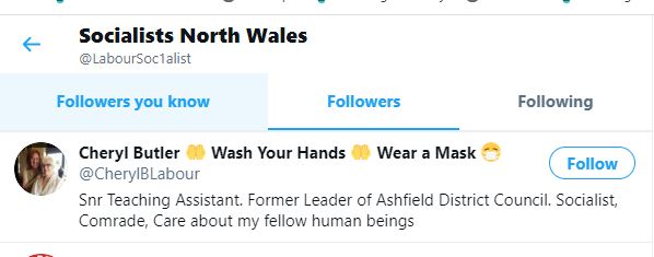 How about a former Lab Leader of a District Council who is also a teaching assistant? Yep,  @CherylBLabour follows this racist account too.You could ask her why.