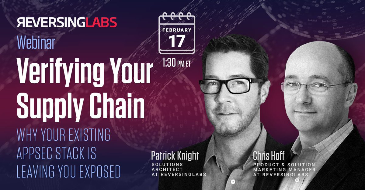 ReversingLabs's tweet image. Join us and learn how developers can use ReversingLabs #TitaniumPlatform to reduce the risks of building #malware into your products and help administrators verify the #software and patches are free from threats. Join us 1:30 PM ET: hubs.ly/H0GLwnD0 #SunBurst #SolarWinds