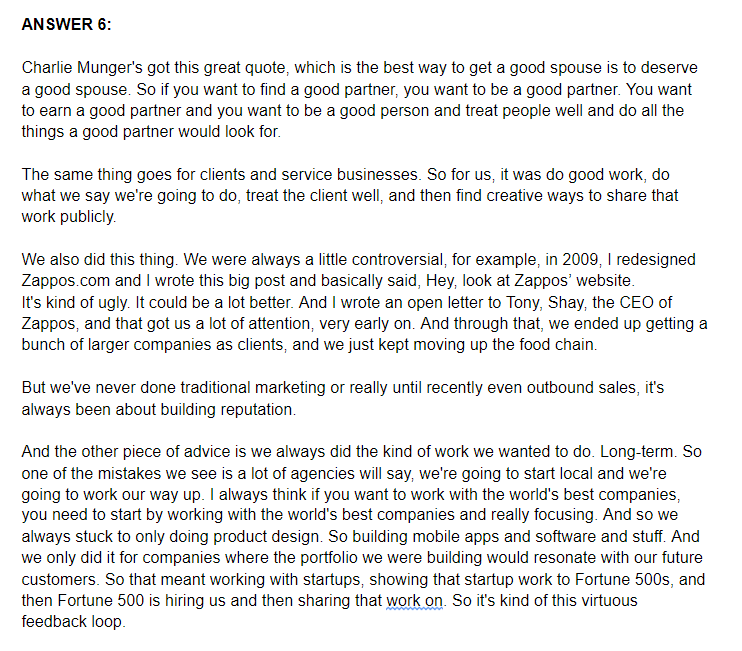 Question 6:During your time at MetaLab, what was the best way you acquired clients?