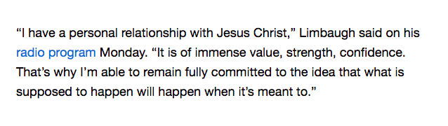 Perfect timing to the end. God bless Rush Limbaugh as he returns that peerless talent whence it came. "Remember, man, that thou art dust, and unto dust thou shalt return."