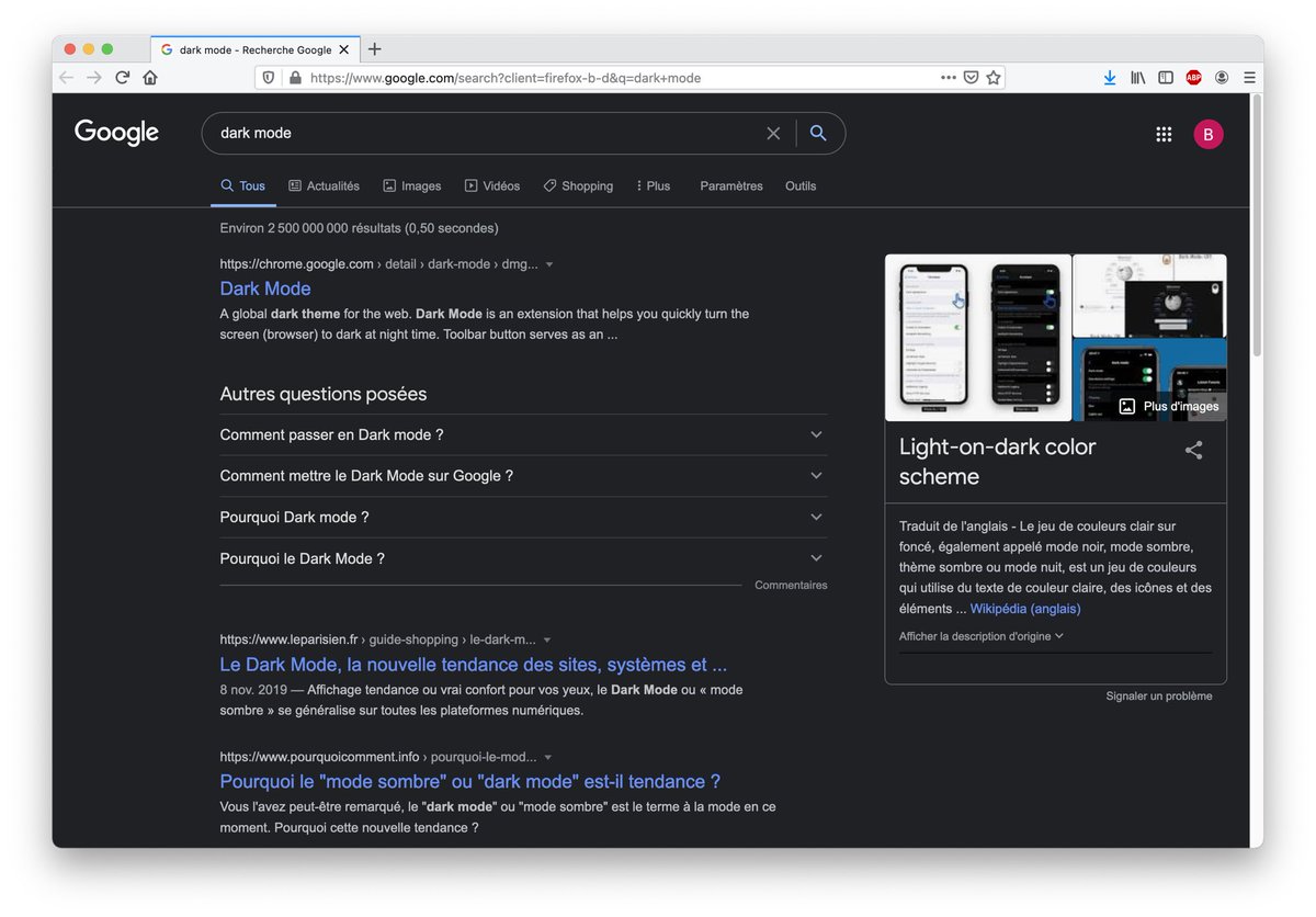 Mersivan's tweet photo. Google se met au Dark Mode. J’étais pas prêt 😯 https://t.co/wRVTduizsH