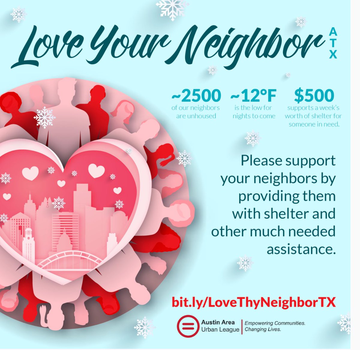The Austin Area Urban League  https://aaul.org  has an emergency donation drive for the housing insecure in Austin, Texas. Donate and pass it on using hashtag  #LoveThyNeighborTX /4