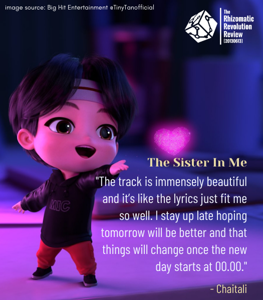 “Zero O’Clock” is special to Chaitali. It evokes a sense hopefulness and wonder at what the future holds. Will anything change and be better tomorrow? Can you relate? Is there a  @BTS_twt lyric or song that just "fits" you?