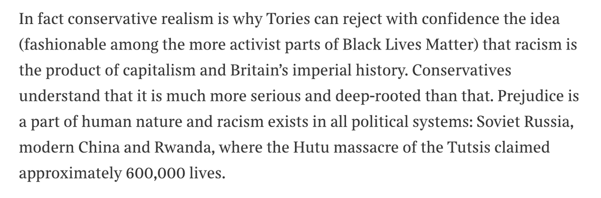 While there is much to admire in  @Dannythefink's article on race and conservatism - note I am not a conservative big or small C - I take issue with one example which he uses as emblematic  https://bit.ly/2LYcbzl 