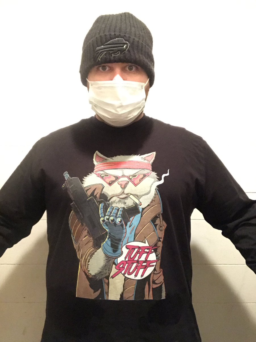 FrigidGiant's tweet photo. Yo, I friggin love this shirt. Back the Tuff Stuff Kickstarter. It’s probably the best comic book since Watchmen 🤣 #TuffStuff #tuffstuffcomic #badkitty #independentcomics #kickstarter #linkinbio https://t.co/zvXamOeoPD