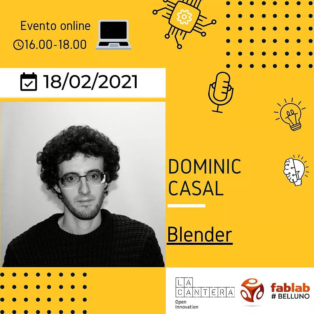 fablabimpresa's tweet photo. Giovedì18 Febbraio altra #makerclass con il FabLab Belluno ! Ci vediamo online con Dominic Casal che ci parlerà del software Blender! Ecco a voi il link per iscrivervi: 👇
https://t.co/l2PRbPTrhH https://t.co/UHqqMV9lvF
