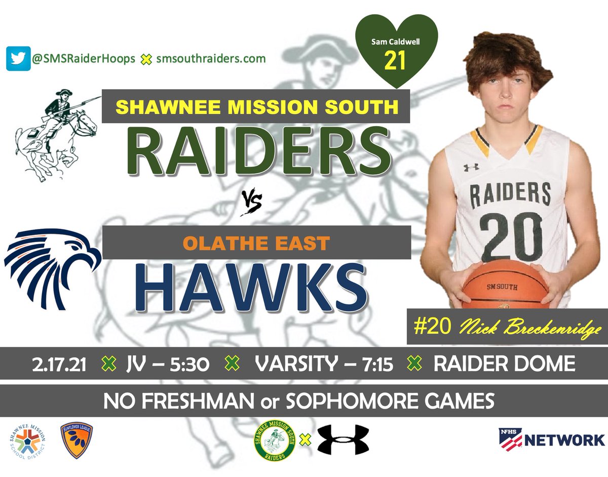 SMSRaiderHoops's tweet photo. #GAMEDAY
🆚 Olathe East Hawks
📍 Raider Dome
🌻 League Game
🕰 JV - 5:30▪️Varsity - 7:15
❌ No Fresh & Soph Games
🎟 Approved Fans Only🦠
🖥 NFHS Network
📲 Follow @SMSRaidersAD & @SMSouthTDain for updates!
#RaidersNation🔰#Southside
💚#FlyHigh21💛 https://t.co/YTTpWF3Nok