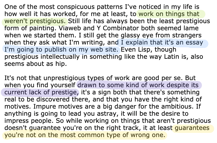 Paul Graham's rule for career building: Work on things that aren't prestigious.