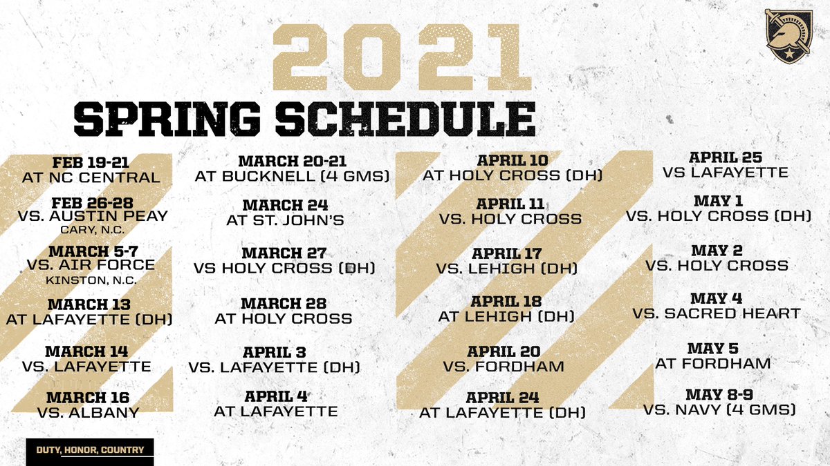 🚨Our 2021 full schedule is here!🚨

⚾️ starts THIS WEEKEND! 

&gt;&gt;goarmywestpoint.com/sports/basebal…

#GoArmy