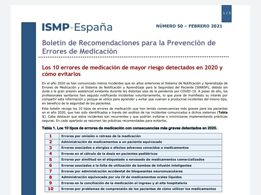 ⛔Recomendaciones para Prevención de Errores de Medicación ❌
Este boletín de <a href="/ISMP_Espana/">ISMP-España</a> recoge los 10 errores con consecuencias más graves detectados en el 2020.
Doc: bit.ly/3k4PMwX

‼️Por la seguridad del PACIENTE 🙆

<a href="/StopErroresMed/">STOP Errores de Medicación</a> #EstopErroresMed <a href="/sefh_/">S.E.F.H</a>