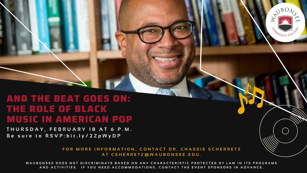 WaubonseeLife's tweet photo. What is Black music? How is Black music engrained in all forms of music? NIU's Dr. Joseph Flynn will discuss the emergence of music from Africa, to the liberation and celebration of Black culture through music. 🎵✨

THURS, 2/18 at 6 p.m. Register: https://t.co/6QgH4aLkSt https://t.co/1aXrugXCsW