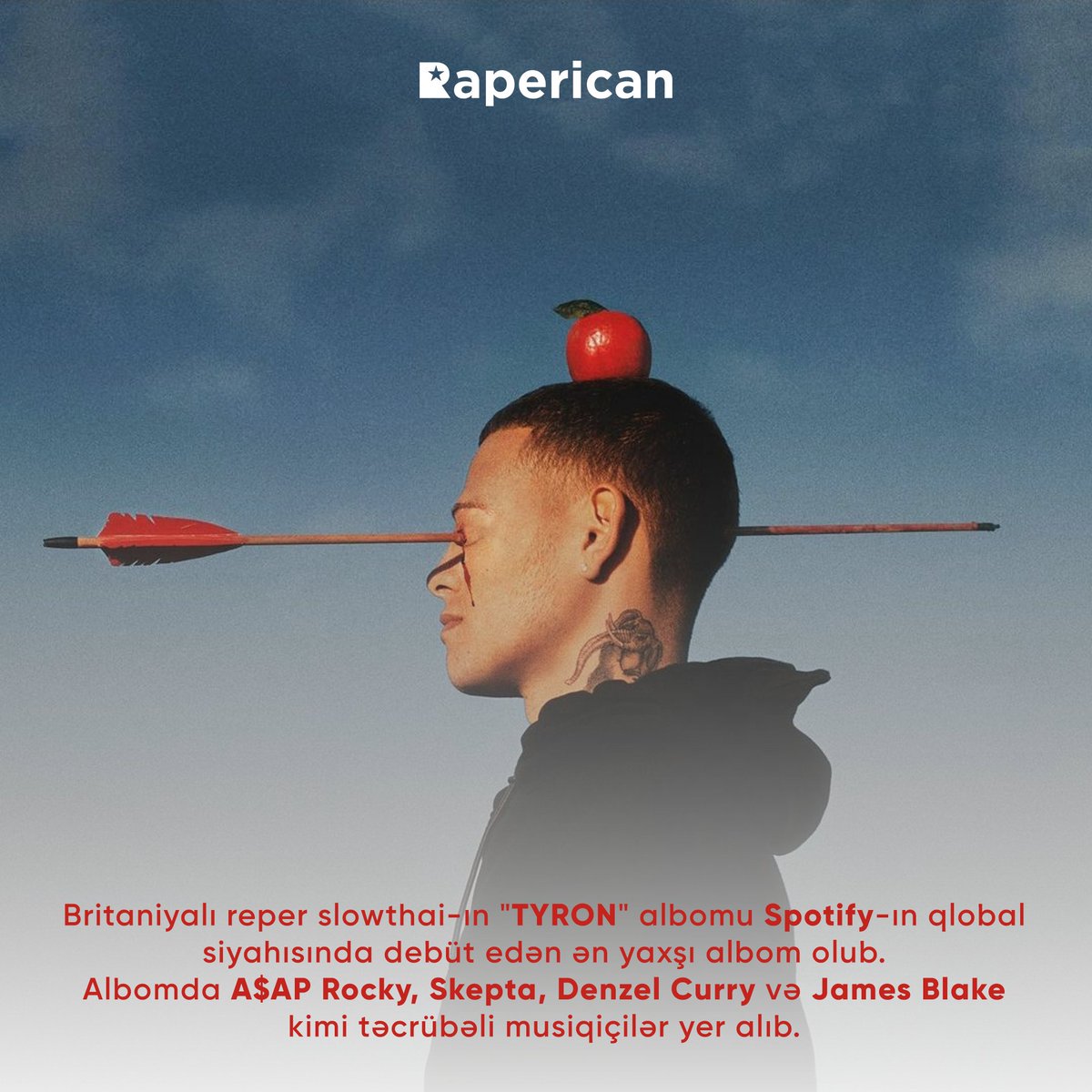 raperican's tweet image. British rapper @slowthai's second studio album, 'TYRON,' is #1 on @Spotify's top debut albums 🏆 

📸: @crownsandowls

#raperican #Slowthai #TYRON #Spotify