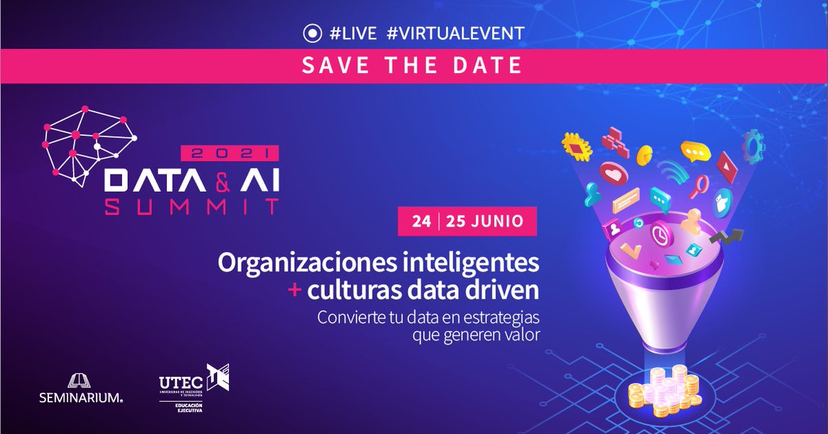 SeminariumPeru's tweet image. #DATAAISUMMIT2021 | SAVE THE DATE | 24 y 25 de julio.
🔵 Descubre de la mano de los principales líderes mundiales en ciencia de datos e Inteligencia Artificial, como aprovechar estos activos que generan éxito en las empresas. ✅ Información: bit.ly/37jaAf7