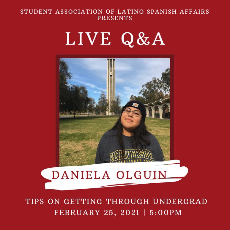Happy Wednesday everyone! Join us February 25, 2021 on Instagram Live at 5:00pm to hear our S.A.L.S.A. Alumni, Daniela Olguin, give some tips on getting through your undergrad, you won’t want to miss it!🌶🤩