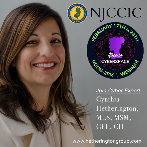 HetheringtonGrp's tweet photo. Join @NJCybersecurity & Hg's Cynthia Hetherington live on Feb 17 & 24 for #AliceInCyberspace 2021, a virtual event promoting women in #cybersecurity & featuring #cyber pros at various #career levels! #codeQueens https://t.co/j24xVYBPYC https://t.co/UsXrheiln9