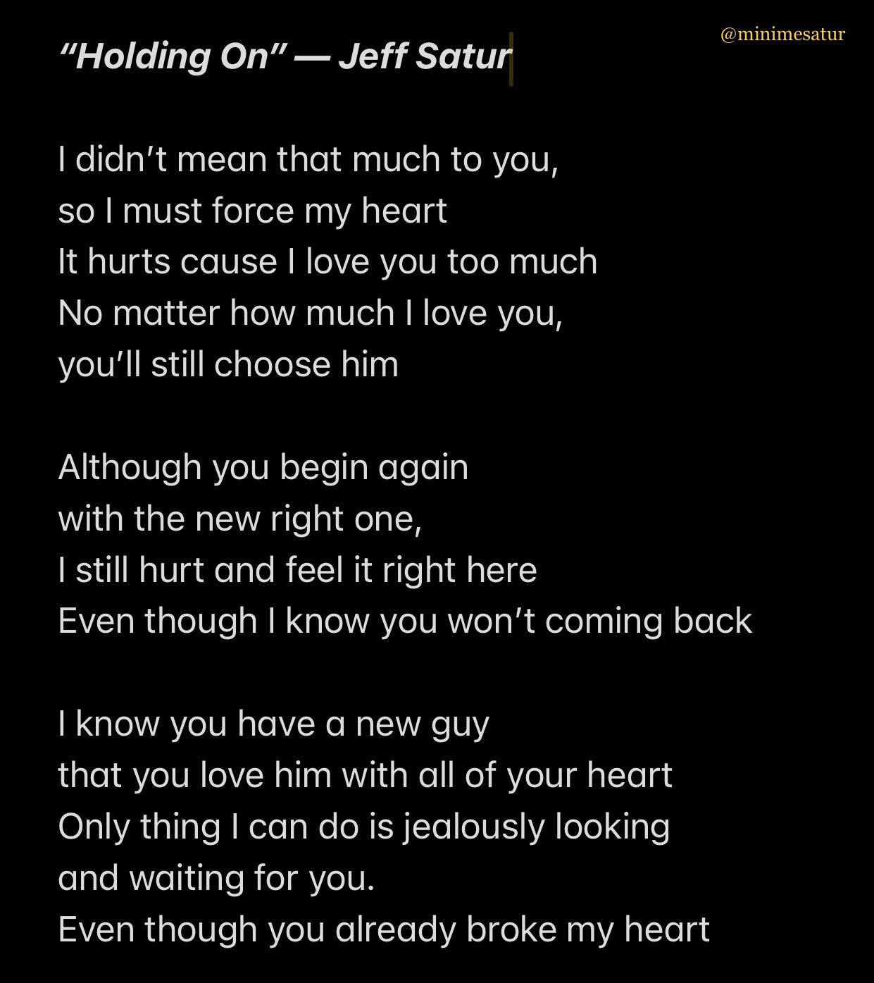 ม มหม น องเกมʕ ᴥ ʔ Slow อย Holding On Jeff Satur The Lyrics Are So Sad And I Can Sympathize A Lot With It Too ㅠ ㅠ It S Such A Great Song ม มหม น องเกมʕ ᴥ ʔ Slow อย Holding On Jeff Satur The Lyrics Are So Sad And I Can Sympathize A Lot With It Too ㅠ ㅠ It S Such A Great Song