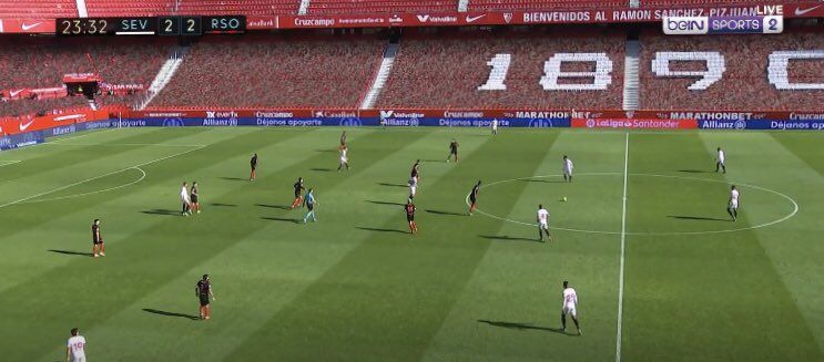 Real Sociedad's ShapeLa Real operate a 4-3-3 or a 4-2-3-1 with David Silva as the 10 and receiving between the lines. Out of possession (in 3rd image, they're wearing black), they seem to defend in a compact 4-1-4-1 mid block with limited space in between players.