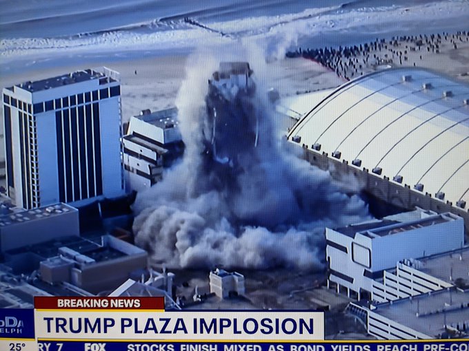 CO4Bernie's tweet photo. There is no greater metaphor than the implosion of Trump Tower in Atlantic City on the day #Rush Limbaugh died.
#rush https://t.co/UN1ZgzdqKY