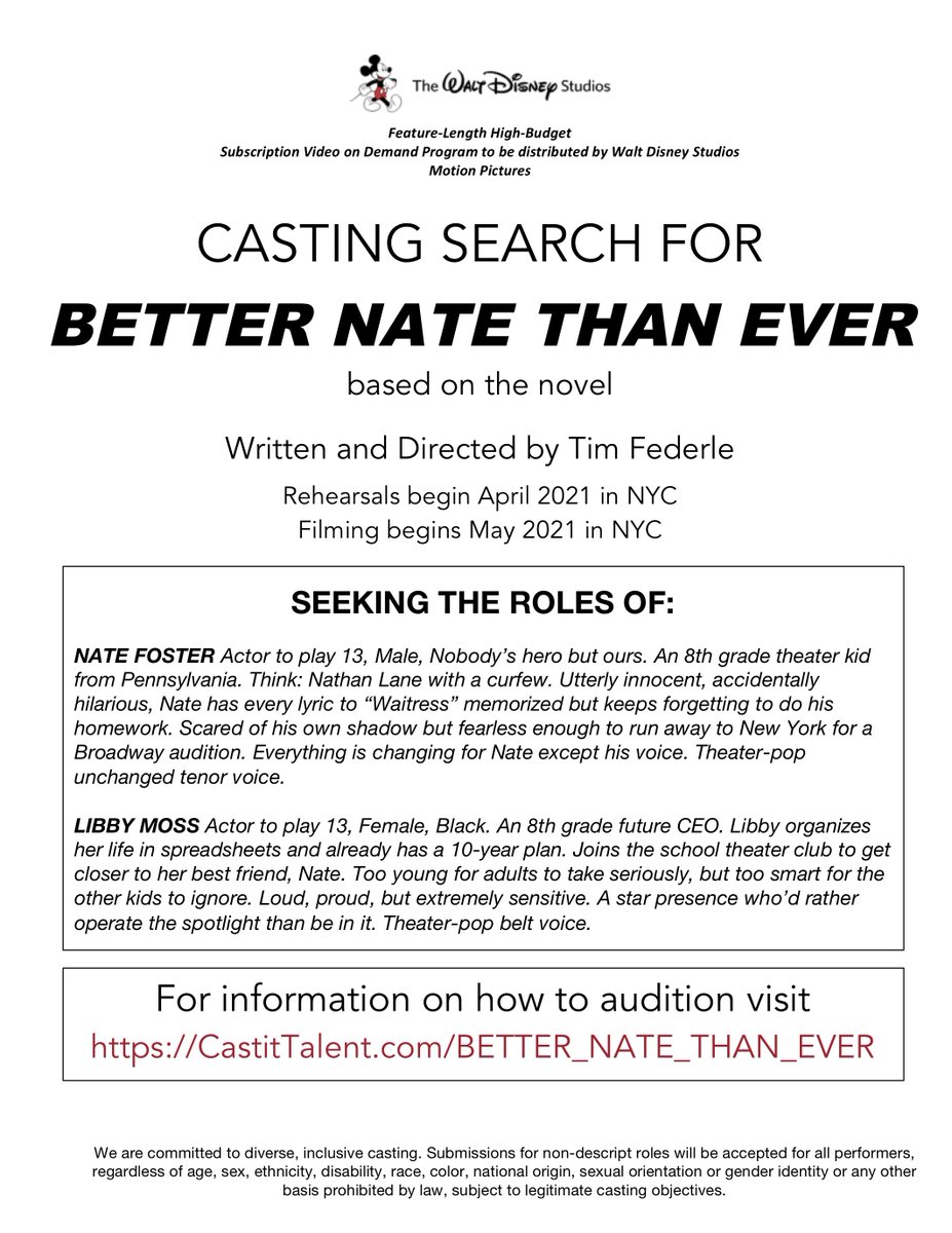 CASTING SEARCH: Better Nate Than Ever #thetelseyoffice