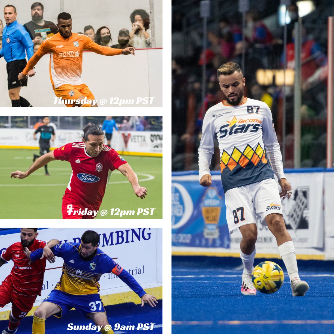 TacomaStarsSC's tweet photo. Check out our trio of games this weekend. Watch all games at https://t.co/ISlmwsbSxP. Which Star walks away with the most goals this weekend?
#TacomaStars #MASL #threegames #FloridavsTacoma #TacvsFL #tacvsont #tacvssd #24hours https://t.co/qEV9Ngruvm