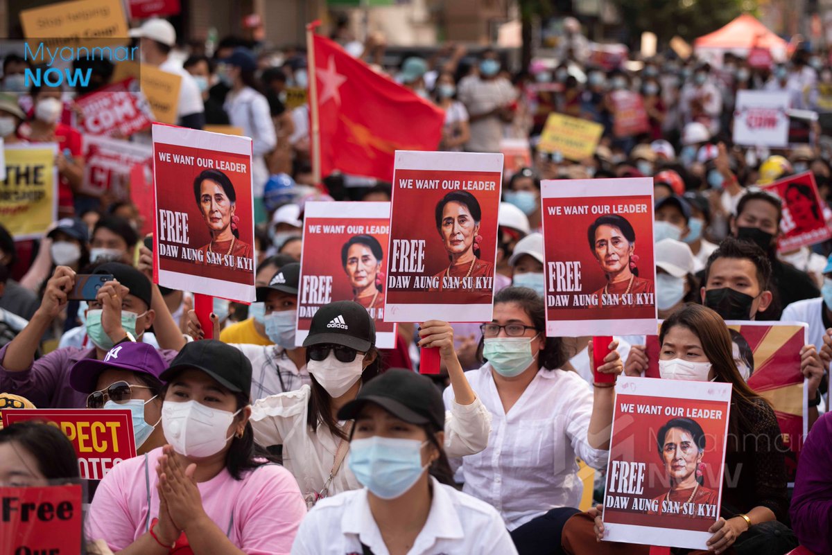 Myanmar_Now_Eng's tweet photo. Massive nationwide rallies counter junta’s claim that public supports military. Crowds in Yangon and elsewhere are believed to be the largest yet as drivers block roads to prevent civil servants going to work. Read our story - https://t.co/Lk75g8seUd

#WhatsHappeningInMyanmar https://t.co/sh5nBmrr9D