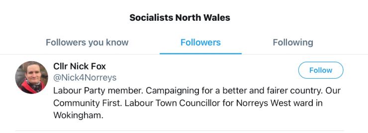 In Wokingham we have  @UKLabour Cllr Nick Fox  @Nick4Norreys following an obsessive Jew hating account.
