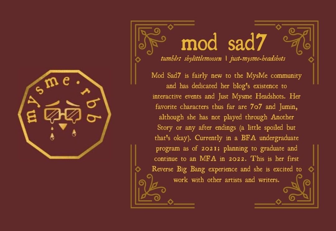 mysmerbb's tweet photo. Sad7 is our Graphic Design Mod! She's best known for Just Mysme Headshots on tumblr, and for designing our custom icons. Please give her a warm, RBB welcome!
#mysticmessenger #mysmerbb #modsad7 #mysme707 #mysticmessengerluciel #mysticmessengerjumin #mysticmessengerjaehee https://t.co/QwURVe7f6G