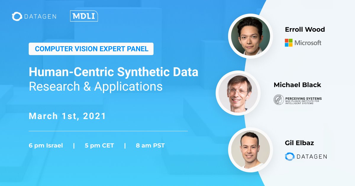 Michael Black (@michael_j_black) on Twitter photo <a href="/PerceivingSys/">Perceiving Systems</a> has a lot new work on Putting Realistic People in Realistic Scenes doing Realistic Things. I'll talk about some of it in this panel: Human-Centric Synthetic Data, Mar 1, 2021, 6pm Israel time. Thanks to DataGen for organizing! Here's where:
app.livestorm.co/datagen/applie… <a href="/PerceivingSys/">Perceiving Systems</a> has a lot new work on Putting Realistic People in Realistic Scenes doing Realistic Things. I'll talk about some of it in this panel: Human-Centric Synthetic Data, Mar 1, 2021, 6pm Israel time. Thanks to DataGen for organizing! Here's where:
app.livestorm.co/datagen/applie…