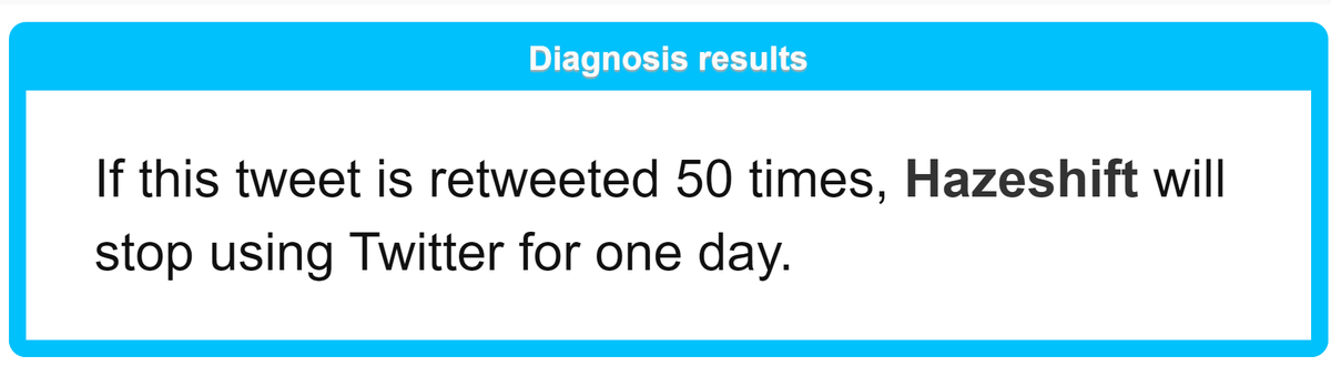 Hazeshift24's tweet photo. If this tweet is retweeted 50 times, Hazeshift will stop using Twitter for one day.
#shindanmaker
https://t.co/8642ustHxT
 
Uh....this one is kinda a low number... https://t.co/5ueOBlChc5