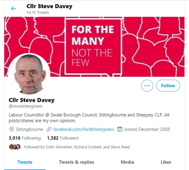 Sittingbourne and Sheppey  @UKLabour Cllr Steve Davey  @vicwintergreen also finds himself following an obsessively anti-Jewish account.Why is that?
