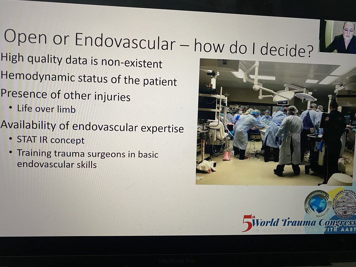 RaulCoimbraMD's tweet photo. Endovascular or open repair of peripheral vascular trauma? How to@decide? Dr Laura Moore answered that question at the 5th WTC today. You can watch it on demand. @WCTCtrauma #WTC2021 @traumadoctors https://t.co/djHk6QP9y6