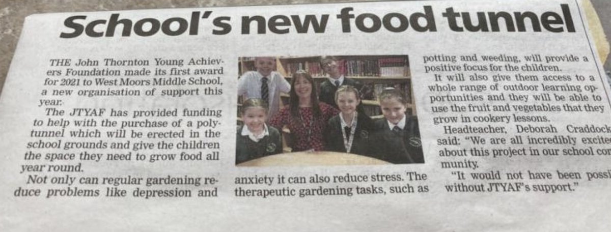 Bournemouth Echo’s press release today😊 We are all really excited about our children’s opportunity to take part in this gardening project with thanks to #JTYAF for making this possible ❤️ #ecoschool #schoolpolytunnel