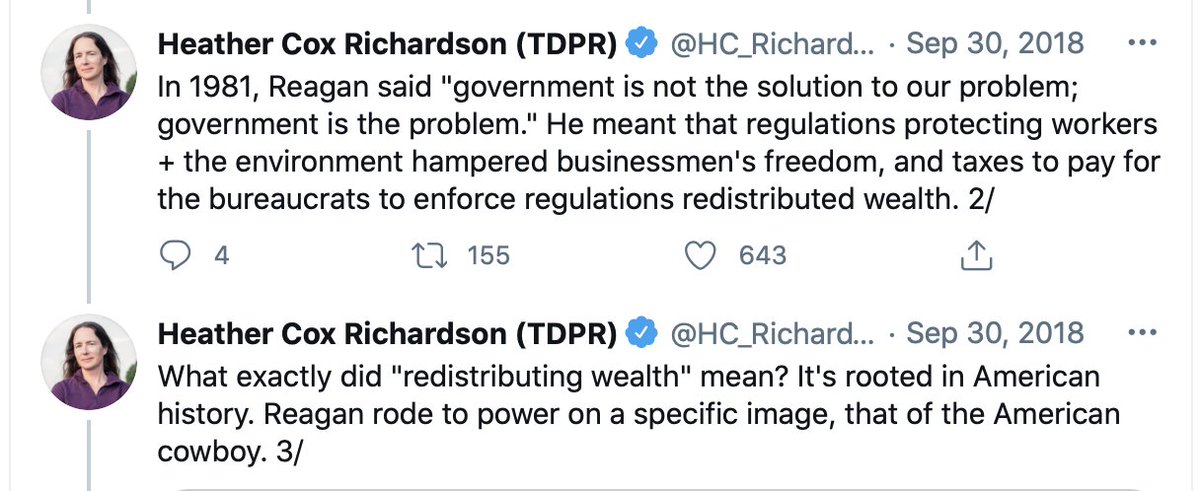 And this Texas mayor resigned after putting into words the entire Republican philosophy of governing, which is based on what  @HC_Richardson calls the cowboy myth: The self-reliant man doesn't need government help.Dupe people into embracing oligarchy by flattering them.6/