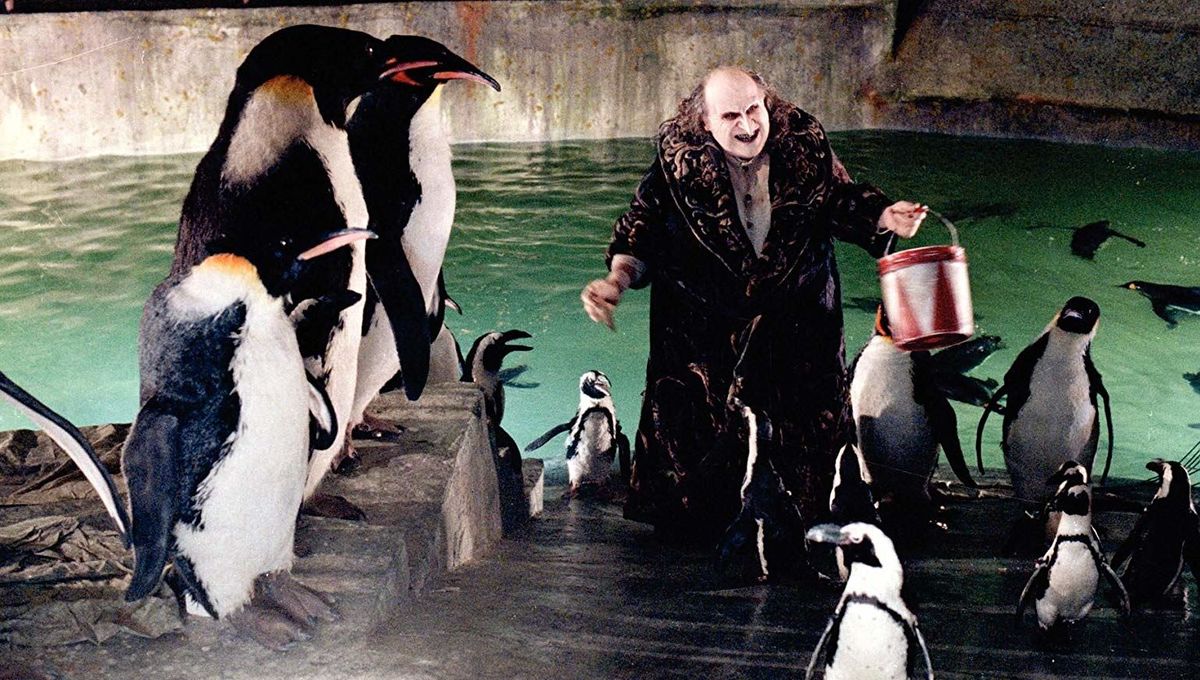 Keaton's Bruce Wayne has a nice detached and awkward feeling in his scenes, which also shines in his Batman.He's still got the big outrageous car and fights armies of Penguins strapped with Bombs but it's treated with total seriousness. That's really special to see.