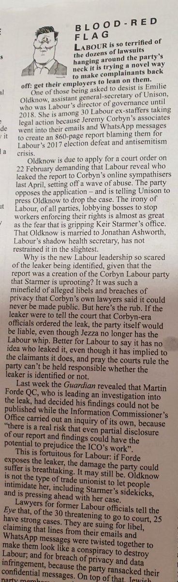 1. Very interesting to find out from Private Eye that Jon Ashworth's wife is the one seeking a court order to discover who leaked the  #LabourLeaks report, and who she has instructed to make the application. Also interesting to find out that there are approx 30 others lined up.