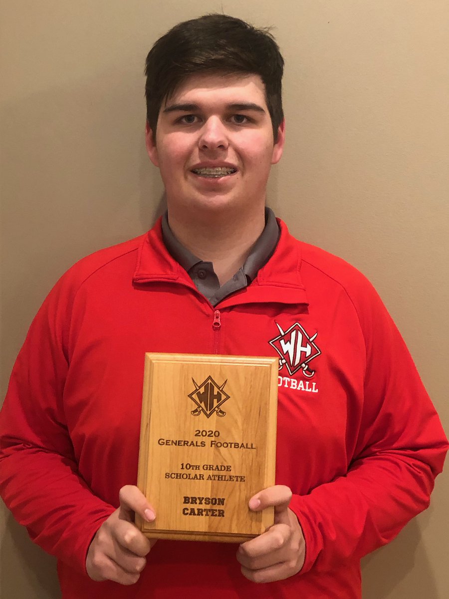 whhsgeneralsfb's tweet photo. Congrats to Bryson Carter for receiving the 10th grade Scholar Award for the 2020 season! https://t.co/ol2Rve2Iaj