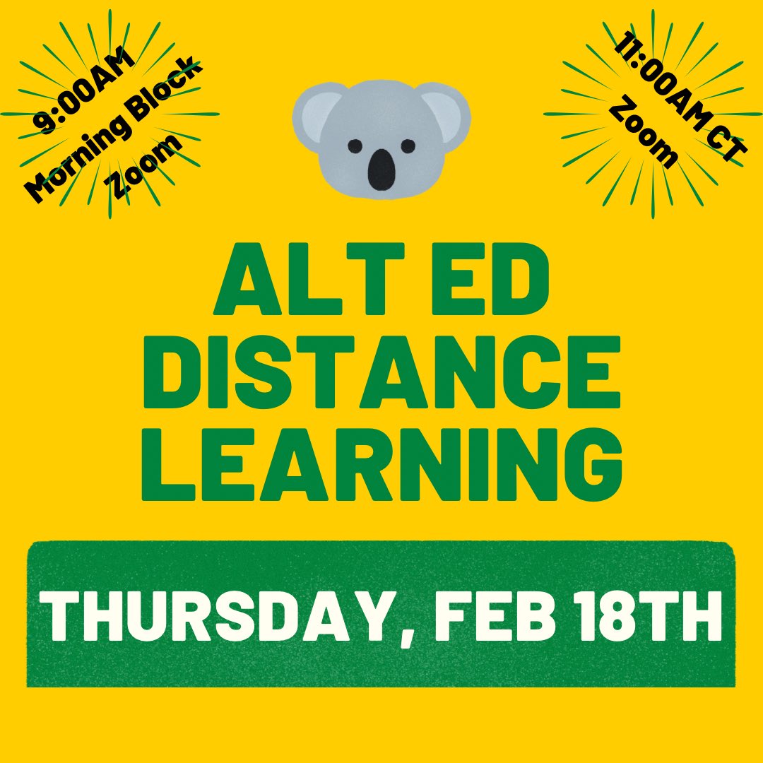 Union Alt Ed: We will continue with Distance Learning tomorrow, Feb 18th . You will have Morning Block and CT Zooms at 9:00am and 11:00am respectively. Be sure to check Canvas for Links and Assignments. If you have any questions, please call Mr. Ducker at 918-357-7080.
