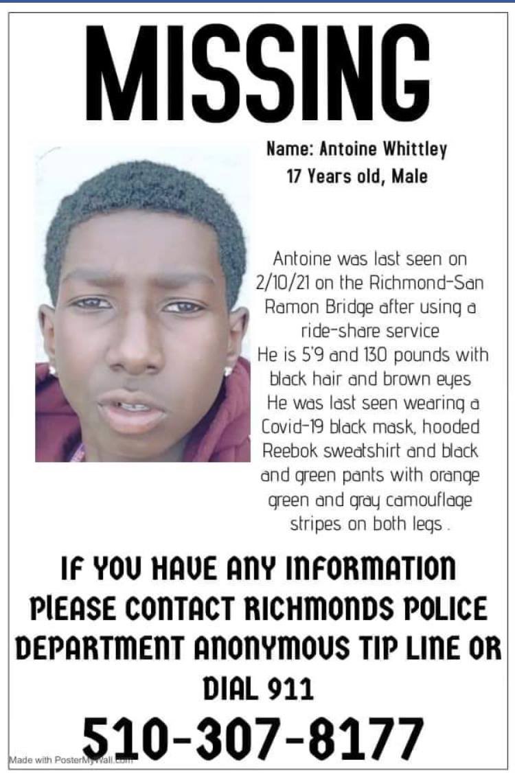 izuriu's tweet photo. PLEASE do not stop spreading information for #AntoineWhittley . he's 5'9" weighs 130lbs and was last seen on the richmond-san rafael bridge, which is around here

more info is available in the attached images !! https://t.co/CnaojlIgUm