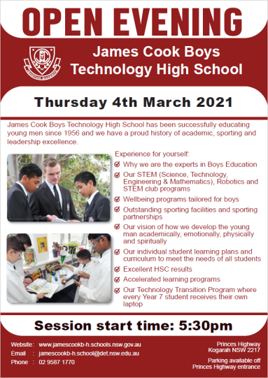Open Evening 2021 information 
Visit the school website for further details.