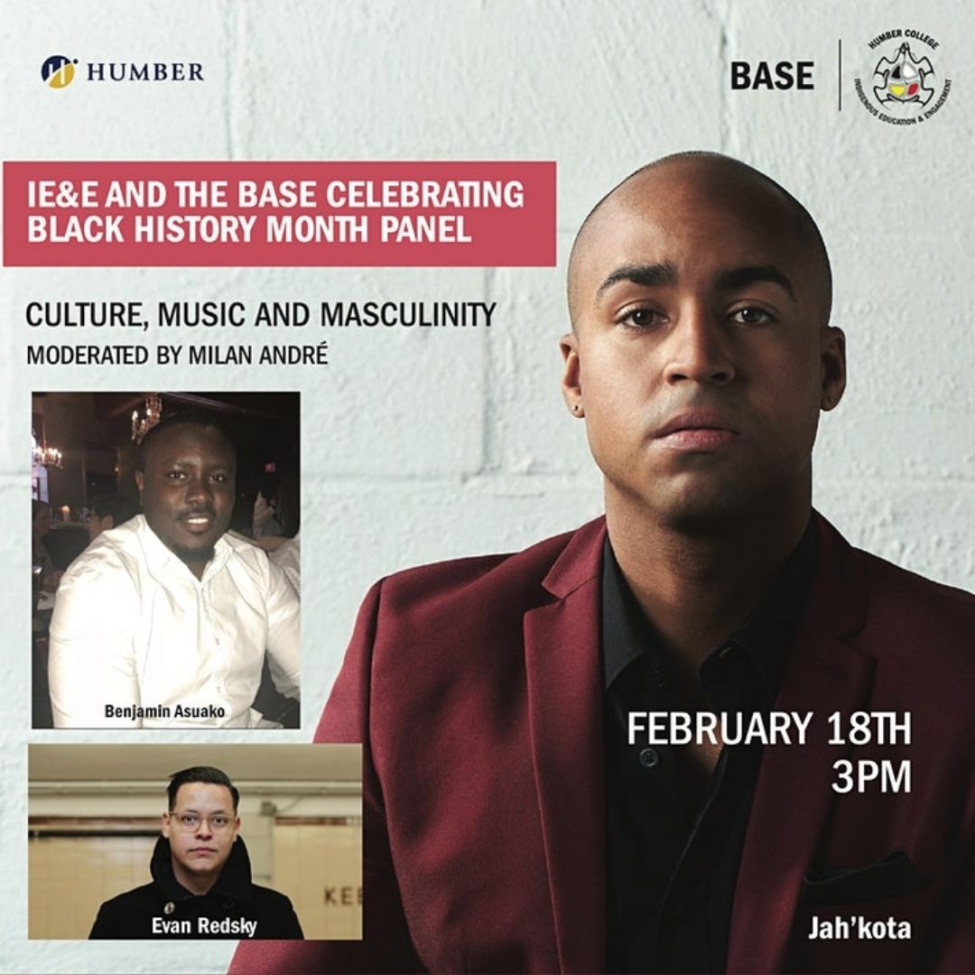 What's Happening at The BASE This Week!
<a href="/HumberIndig/">Humber Indigenous</a> and the BASE join forces for a discussion on Culture, Music and Masculinity 🔥🔥🔥
Thursday, February 18 @3pm Register at bit.ly/3dnLpMg

#fortheculture #music #masculinity