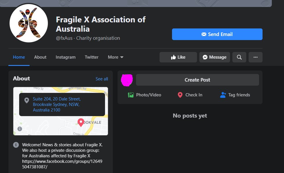 Fragile X Association of Australia, a page to support people living with intellectual disabilities.
