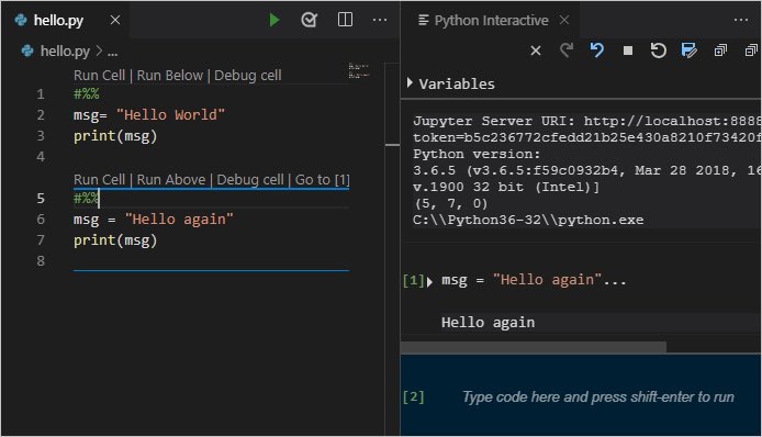 Treat Python files like Jupyter notebooks in <a href="/code/">Visual Studio Code</a> and run pieces of code as cells. 

Just add # %% above your code, run it and see the outputs in a new window! 

1/3
code.visualstudio.com/docs/python/ju…